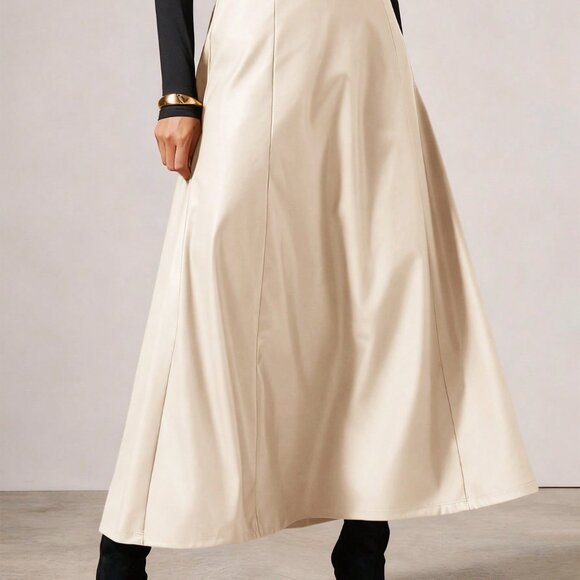 Khaki Elegant Women's Breathable Long Woven Fabric Skirt - Picture 6 of 7